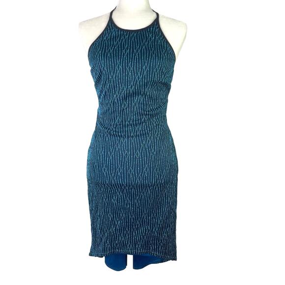Gunne Sax Vintage Blue Sparkling Dress Halter Small Glitter Disco - Picture 1 of 9